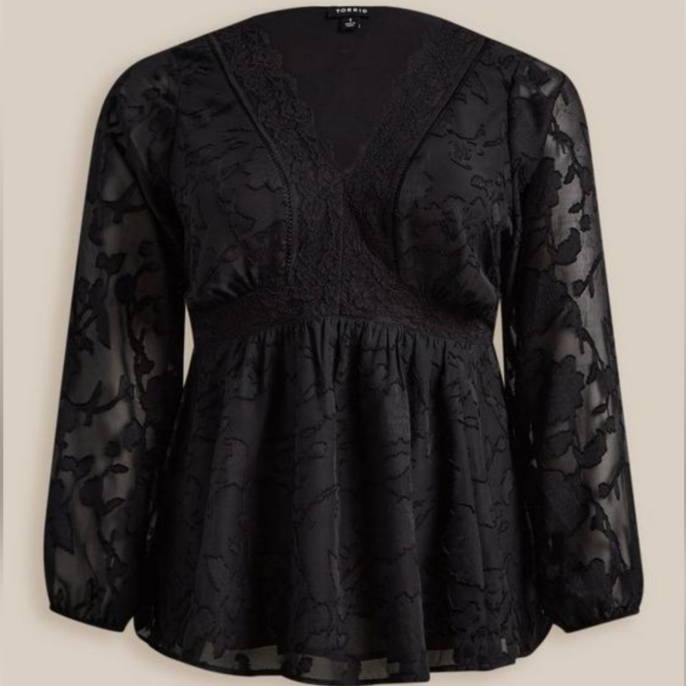 Babydoll Clip Floral Long Sleeve Top